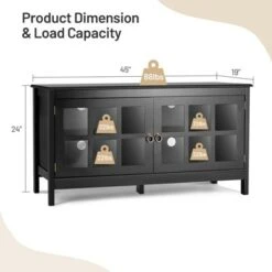 Costway 50'' TV Stand Modern Wood Storage Console Entertainment Center w/ 2 Doors Black