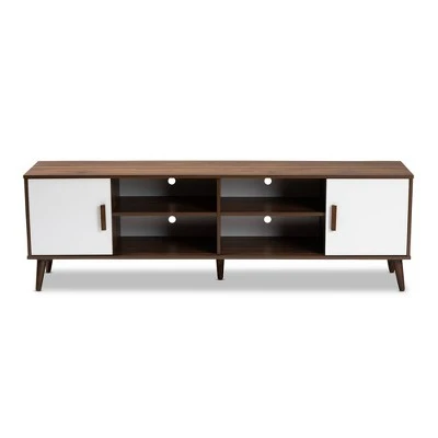 Quinn 2 Door Wood TV Stand for TVs up to 75" Walnut/White - Baxton Studio 4 Quinn 2 Door Wood TV Stand for TVs up to 75" Walnut/White - Baxton Studio - Image 2