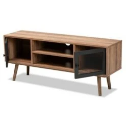 Yuna Natural Wood and Metal 2 Door TV Stand for TVs up to 40" Brown/Black - Baxton Studio