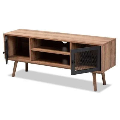 Yuna Natural Wood and Metal 2 Door TV Stand for TVs up to 40" Brown/Black - Baxton Studio 3 Yuna Natural Wood and Metal 2 Door TV Stand for TVs up to 40" Brown/Black - Baxton Studio