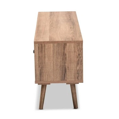 Yuna Natural Wood and Metal 2 Door TV Stand for TVs up to 40" Brown/Black - Baxton Studio 5 Yuna Natural Wood and Metal 2 Door TV Stand for TVs up to 40" Brown/Black - Baxton Studio - Image 3