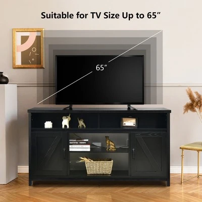 Costway 59'' TV Stand Media Center Console Cabinet w/ Barn Door for TV's 65'' NaturalBlackCoffee 7 Costway 59'' TV Stand Media Center Console Cabinet w/ Barn Door for TV's 65'' NaturalBlackCoffee - Image 5