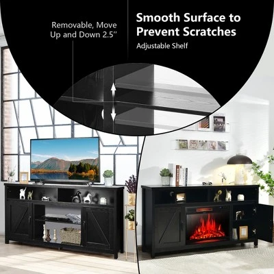 Costway 59'' TV Stand Media Center Console Cabinet w/ Barn Door for TV's 65'' NaturalBlackCoffee 8 Costway 59'' TV Stand Media Center Console Cabinet w/ Barn Door for TV's 65'' NaturalBlackCoffee - Image 6