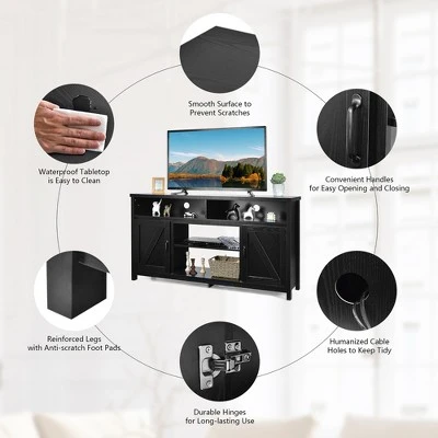 Costway 59'' TV Stand Media Center Console Cabinet w/ Barn Door for TV's 65'' NaturalBlackCoffee 9 Costway 59'' TV Stand Media Center Console Cabinet w/ Barn Door for TV's 65'' NaturalBlackCoffee - Image 7