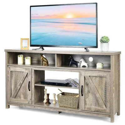 Costway 59'' TV Stand Media Center Console Cabinet w/ Barn Door for TV's 65'' NaturalBlackCoffee 14 Costway 59'' TV Stand Media Center Console Cabinet w/ Barn Door for TV's 65'' NaturalBlackCoffee - Image 12