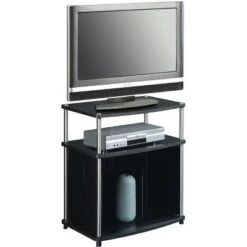 TV Stand for TVs up to 25" with Glass Cabinet Black - Breighton Home