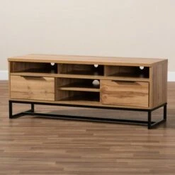 Reid Wood and Metal 2 Drawer TV Stand for TVs up to 55" Oak/Black - Baxton Studio -Cheap TV Stands Store unnamed file 6276