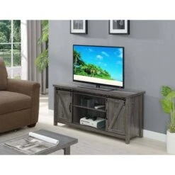 Blake Barn Door TV Stand for TVs up to 55" with Shelves and Sliding Cabinets - Breighton Home Sandstone