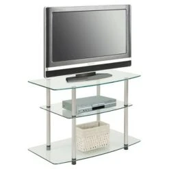 Classic Glass TV Stand for TVs up to 32" Clear Glass - Breighton Home