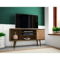 Liberty Mid-Century Modern 4 Shelves and 1 Door 3D Prints TV Stand for TVs up to 50" - Manhattan Comfort Black
