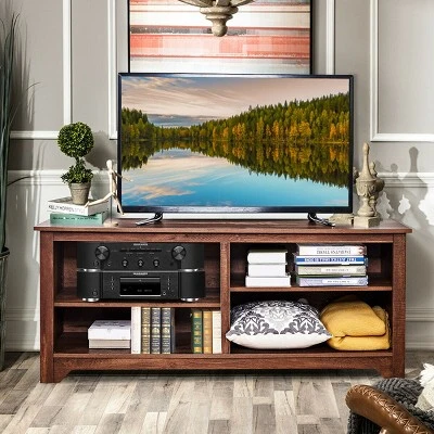 Costway 58'' TV Stand Entertainment Media Center Console Wood Storage Furniture Espresso 4 Costway 58'' TV Stand Entertainment Media Center Console Wood Storage Furniture Espresso - Image 2