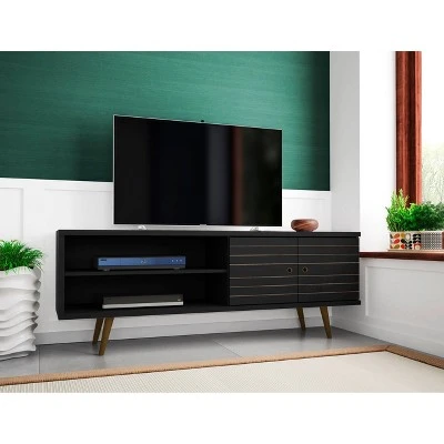 Liberty Mid-Century Modern 2 Shelves and 2 Doors TV Stand for TVs up to 60" - Manhattan Comfort Black 3 Liberty Mid-Century Modern 2 Shelves and 2 Doors TV Stand for TVs up to 60" - Manhattan Comfort Black