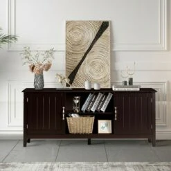 Costway TV Stand Entertainment Media Center for TV's up to 65'' w/Storage Cabinets Brown/White -Cheap TV Stands Store unnamed file 6651