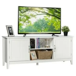 Costway TV Stand Entertainment Media Center for TV's up to 65'' w/Storage Cabinets Brown/White -Cheap TV Stands Store unnamed file 6659
