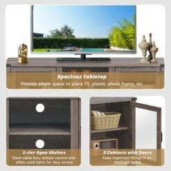 Costway TV Stand Entertainment Center for TV's up to 65'' w/ Storage Cabinets Deep Taupe -Cheap TV Stands Store unnamed file 6667