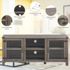 Costway TV Stand Entertainment Center for TV's up to 65'' w/ Storage Cabinets Deep Taupe -Cheap TV Stands Store unnamed file 6668