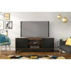 Hexagon 2 Door TV Stand for TVs up to 80" Black/Truffle - Nexera
