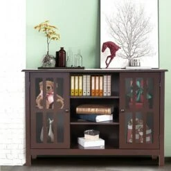 Costway Wood TV Stand Entertainment Media Center Console for TV up to 50'' Brown