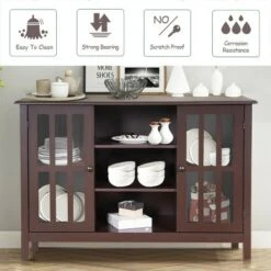 Costway Wood TV Stand Entertainment Media Center Console for TV up to 50'' Brown -Cheap TV Stands Store unnamed file 6756