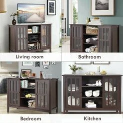 Costway Wood TV Stand Entertainment Media Center Console for TV up to 50'' Brown -Cheap TV Stands Store unnamed file 6757