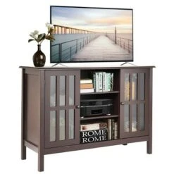 Costway Wood TV Stand Entertainment Media Center Console for TV up to 50'' Brown -Cheap TV Stands Store unnamed file 6758