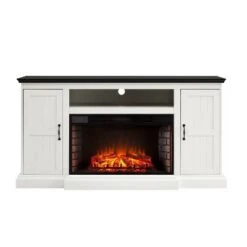 Binslen Widescreen Fireplace Media Console White/Black - Aiden Lane