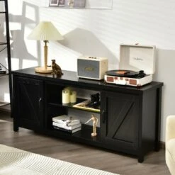 Costway 59'' TV Stand Media Console Center w/ Storage Cabinet for 65'' TV NaturalBlackCoffee