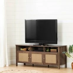 Balka TV Stand for TVs up to 65" Natural Walnut/Printed Rattan - South Shore