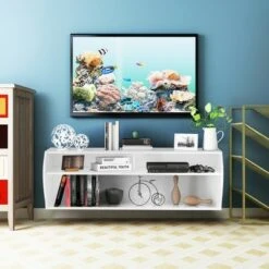 Costway 48.5'' Wall Mounted Audio/Video TV Stands Console W/Shelves for Living Room White -Cheap TV Stands Store unnamed file 6939