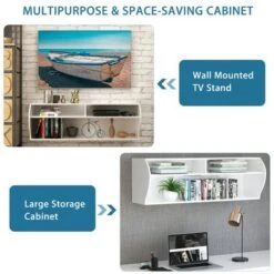 Costway 48.5'' Wall Mounted Audio/Video TV Stands Console W/Shelves for Living Room White -Cheap TV Stands Store unnamed file 6943