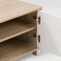 Hollywood TV Stand for TVs up to 85" with Doors White/Brown Wood Grain - CorLiving -Cheap TV Stands Store unnamed file 6954