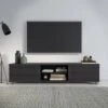 Hollywood TV Stand for TVs up to 85" with Doors Dark Gray Wood Grain - CorLiving