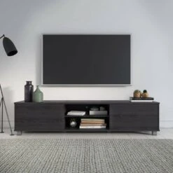 Hollywood TV Stand for TVs up to 85" with Doors Dark Gray Wood Grain - CorLiving