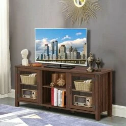 Costway TV Stand Entertainment Center for TV's up to 65'' w/ Storage Cabinets Walnut -Cheap TV Stands Store unnamed file 6970