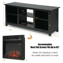 Costway 58'' 2-Tier Fireplace TV Stand W/18'' 1400W Electric Fireplace 65''