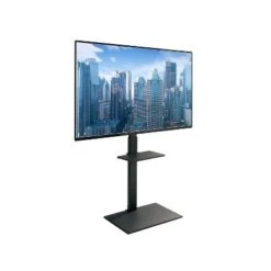 Mount-It! Metal Height-Adjustable TV Stand with Shelf Black Screens up to 55" (MI-1877)
