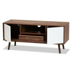 Grover Two-Tone Cherry Wood 2 Door TV Stand for TVs up to 40" Brown/White - Baxton Studio