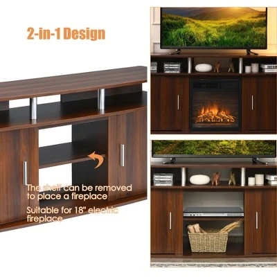 Costway 63'' TV Stand Entertainment Console Center W/ 2 Cabinets Up to 70'' BlackWalnut 7 Costway 63'' TV Stand Entertainment Console Center W/ 2 Cabinets Up to 70'' BlackWalnut - Image 5