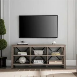 Henn& Hart 58" Open Back TV Stand in Gray Oak Wood with Metal Black Accents - Henn&Hart -Cheap TV Stands Store unnamed file 7311