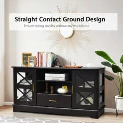 Costway Glass Door TV Stand Entertainment Center w/ Drawer Storage Shelves Brown -Cheap TV Stands Store unnamed file 7331