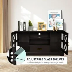 Costway Glass Door TV Stand Entertainment Center w/ Drawer Storage Shelves Brown -Cheap TV Stands Store unnamed file 7332