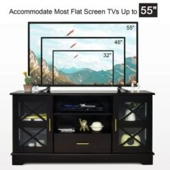 Costway Glass Door TV Stand Entertainment Center w/ Drawer Storage Shelves Brown -Cheap TV Stands Store unnamed file 7335