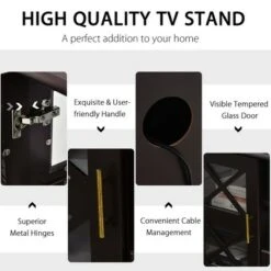 Costway Glass Door TV Stand Entertainment Center w/ Drawer Storage Shelves Brown -Cheap TV Stands Store unnamed file 7337