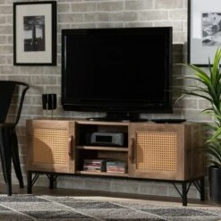 Veanna Bohemian Natural Wood and Metal 2 Door Synthetic Rattan TV Stand for TVs up to 40" Brown/Black - Baxton Studio -Cheap TV Stands Store unnamed file 7455