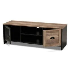 Connell Two-Tone Wood and Metal 2 Door TV Stand for TVs up to 40" Natural Brown/Black - Baxton Studio