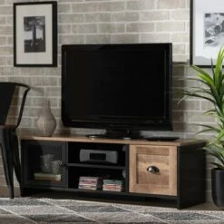 Connell Two-Tone Wood and Metal 2 Door TV Stand for TVs up to 40" Natural Brown/Black - Baxton Studio -Cheap TV Stands Store unnamed file 7495