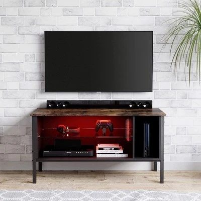 Bestier Gaming Entertainment TV Stand Center with 7 Color Lighting Glass Storage Shelf and 20 Display Modes for Living Room, 44 Inch, Rustic 3 Bestier Gaming Entertainment TV Stand Center with 7 Color Lighting Glass Storage Shelf and 20 Display Modes for Living Room, 44 Inch, Rustic - Image 2