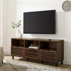 Visconti Boho Slat Door TV Stand for TVs up to 65" - Saracina Home English Oak