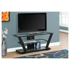 TV Stand for TVs up to 47" Black Metal/Tempered Glass - EveryRoom