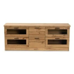 Adelino Wood 2 Drawer TV Stand for TVs up to 55" Oak Brown/Black - Baxton Studio